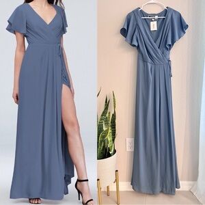 Steel Blue flutter sleeve dress